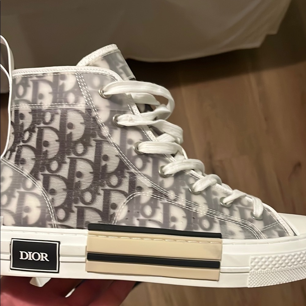 Dior Monogram High-Top Sneakers in Black and Cream - Picture 3 of 6